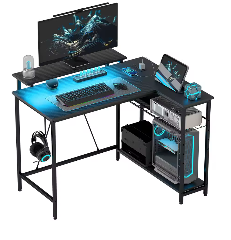 Bureau gaming d’angle LED réversible 107 x 80 cm