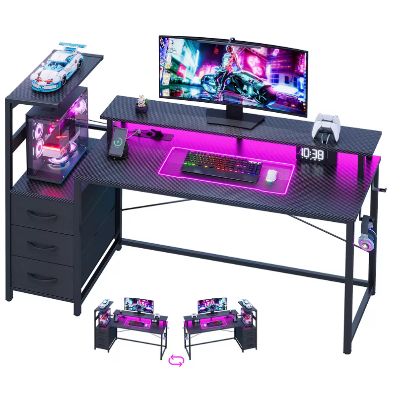 Bureau gaming d’angle LED 148 x 48 x 148 cm
