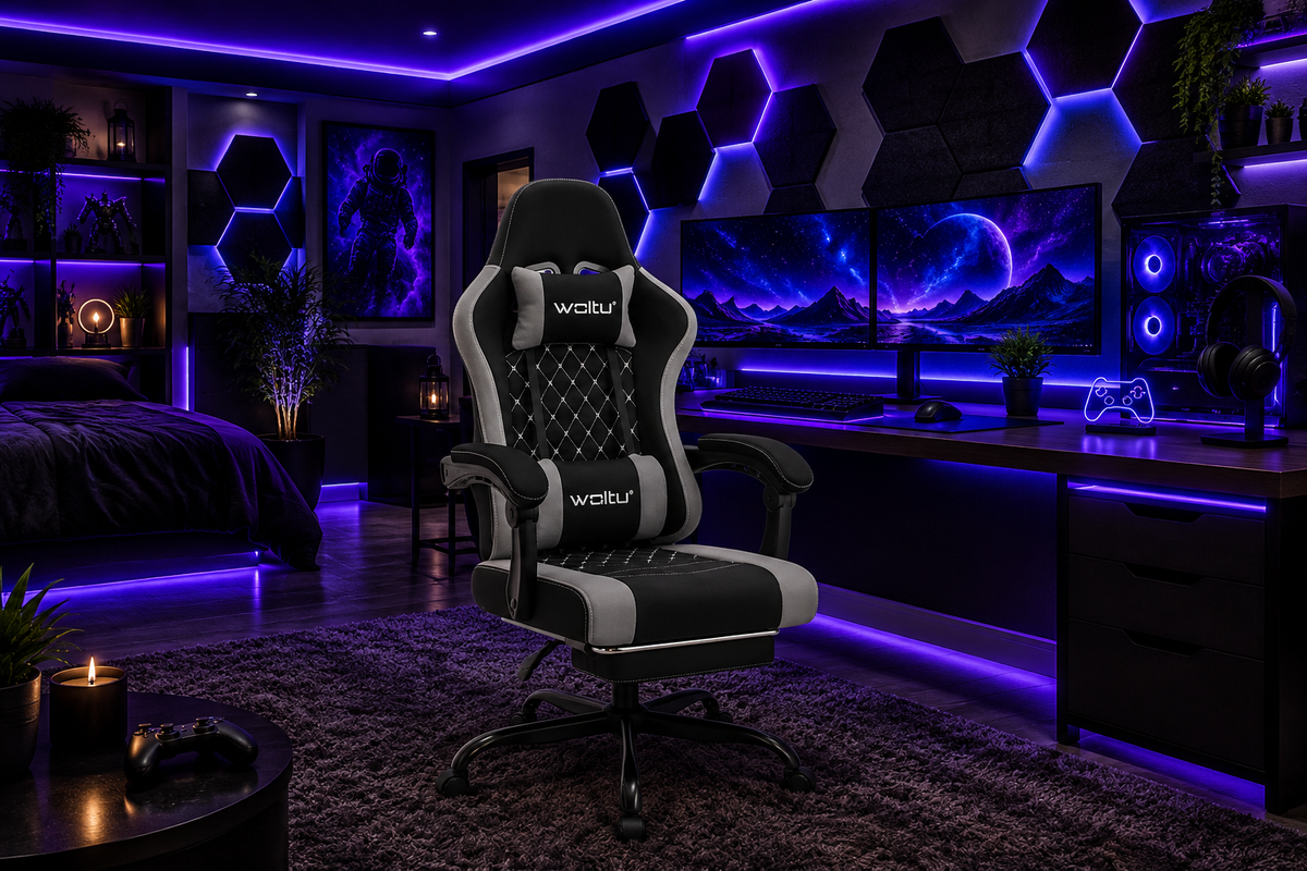 Chaise gaming VOX noir et gris vue setup